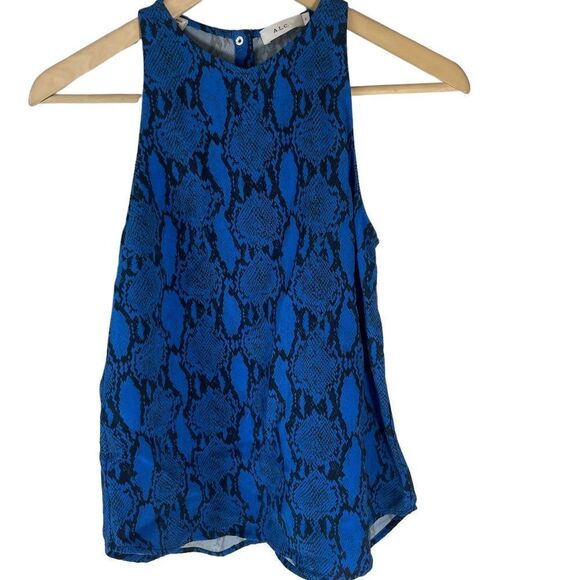 A.L.C.  Anise Black/Blue Python Snake Print Crepe Top Sz 2 - Picture 9 of 10
